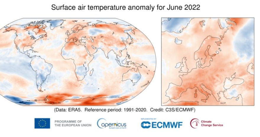 Rinnovabili • Riscaldamento globale: giugno 2022 è il 3° più caldo di sempre