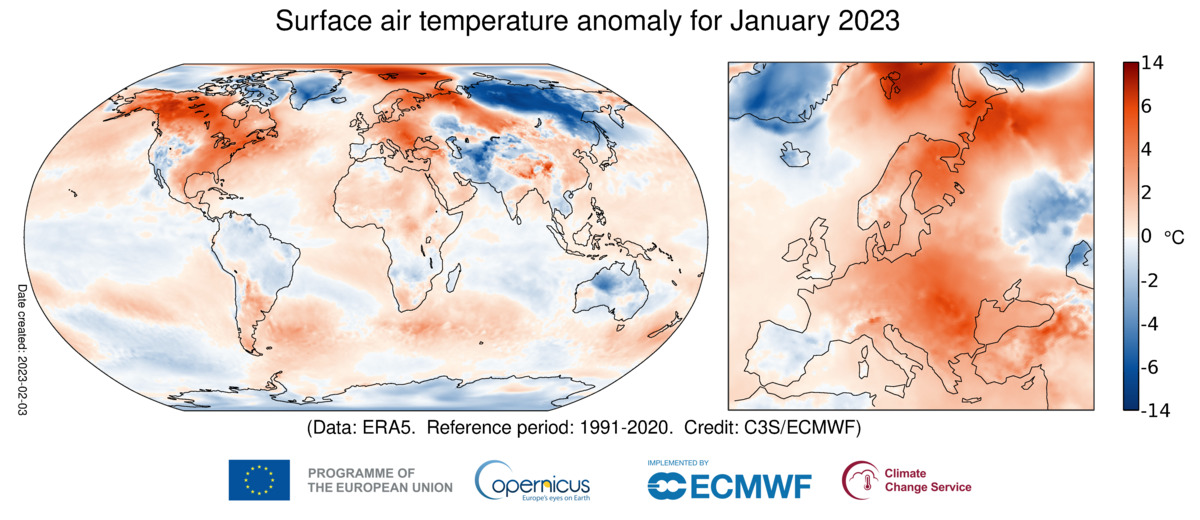 Rinnovabili • Riscaldamento globale: a gennaio l’Europa è stata 2,2°C più calda