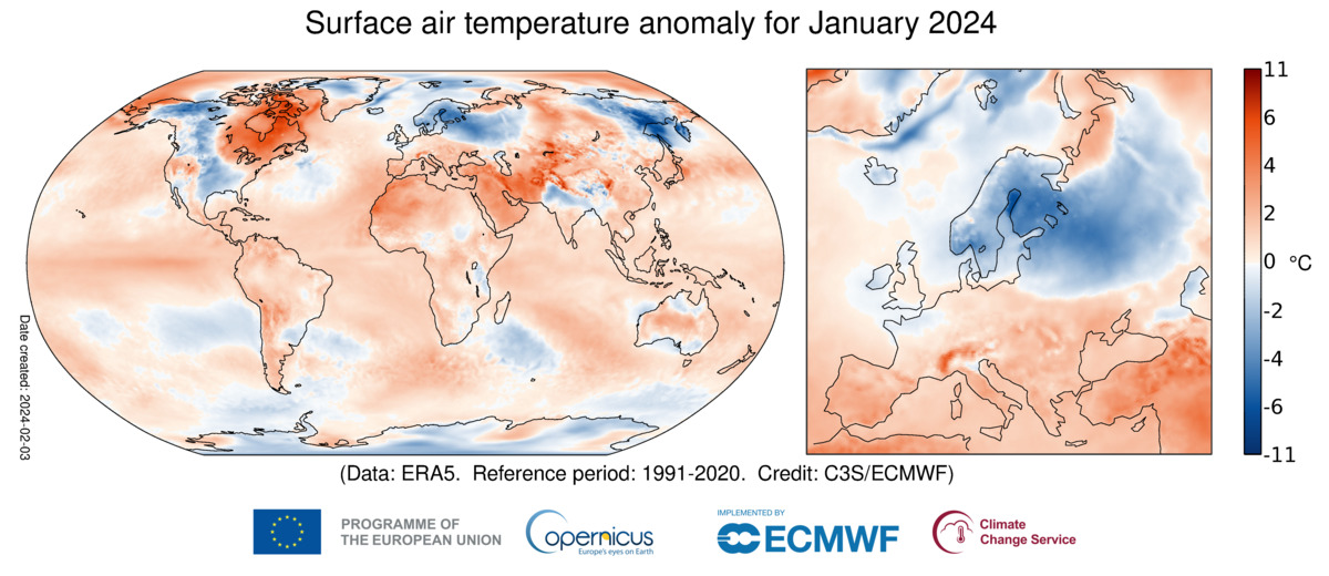 Rinnovabili • Record riscaldamento globale: gennaio 2024 chiude con +1,66°C